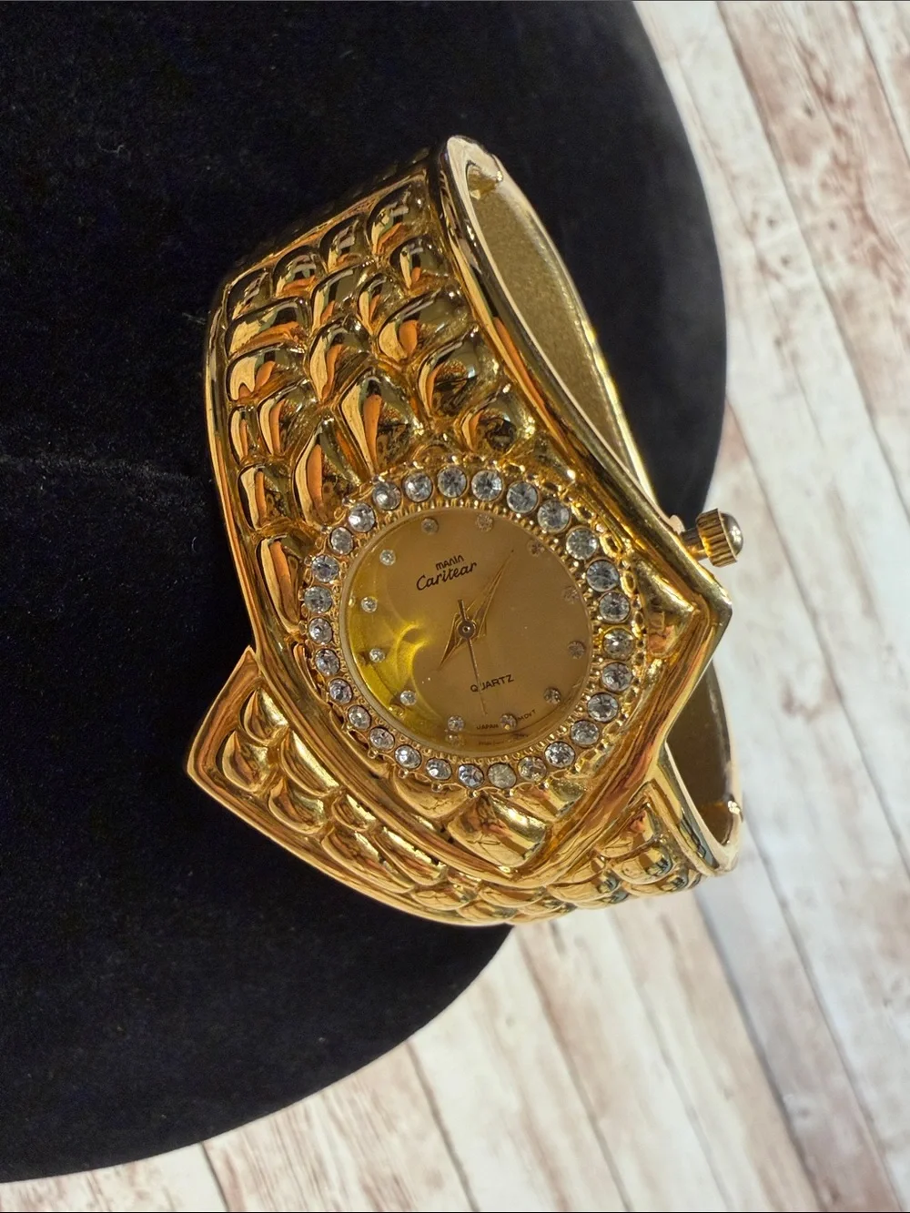 Vintage 1980s chunky asymmetrical gold-tone cuff watch